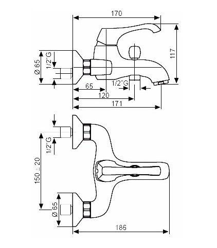 Bateria wannowa ścienna Emmevi Ares 76001