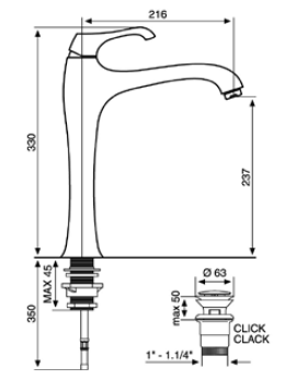 Bateria umywalkowa wysoka z korkiem Emmevi Ares 76006CR
