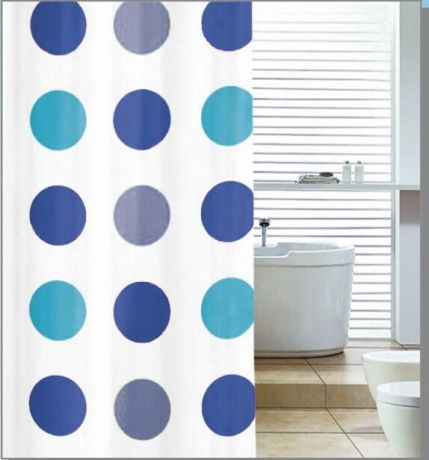 Przejdź do produktu Zasłona prysznicowa 180x180cm, winyl, niebieskie groszki
