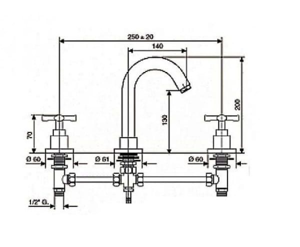 Bateria umywalkowa 3-otworowa bez korka Emmevi Spirit New 31033CR chrom