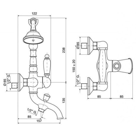 Przejdź do produktu Bateria wannowa Retro ścienna ze słuchawką prysznicową miedziany Emmevi Laguna 40011RA