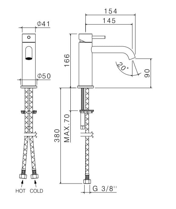 Bateria umywalkowa 17 cm z korkiem klik-klak Vema Tiber Steel V17011/K stal nierdzewna