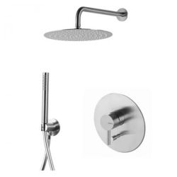 Zestaw natryskowy podtynkowy z okrągłą deszczownicą, słuchawką prysznicową i baterią podtynkową 2-drożna stal nierdzewna Vema Tiber Steel TIBZES25