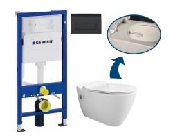 Miska WC z funkcją bidetu 2w1 Mineral MA5201 ze stelażem podtynkowy Geberit i czarnym przyciskiem Delta51