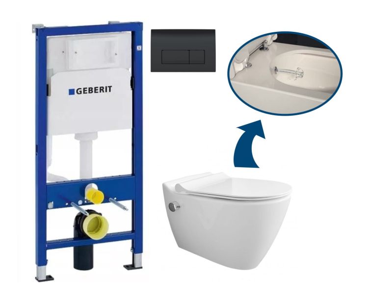 Miska WC z funkcją bidetu 2w1 Mineral MA5201 ze stelażem podtynkowy Geberit i czarnym przyciskiem Delta51