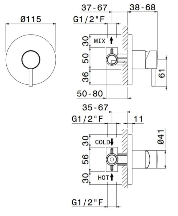 Bateria natryskowa podtynkowa 12 cm Vema Maira V27130
