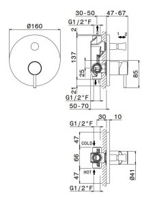 Bateria prysznicowa podtynkowa z przełącznikiem Vema Maira V27140 czarny mat