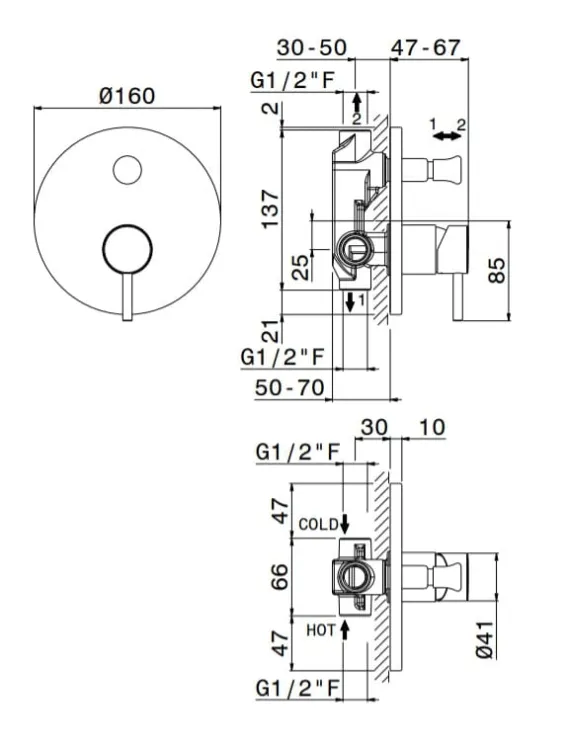 Bateria prysznicowa podtynkowa z przełącznikiem Vema Maira V27140 czarny mat