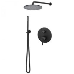 Zestaw natryskowy podtynkowy z okrągłą deszczownicą 30 cm, słuchawką prysznicową i baterią podtynkową 2-drożna Vema Maira MAIZES30 czarny mat