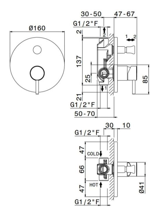 Bateria prysznicowa podtynkowa z przełącznikiem Vema Maira V27140 czarny mat