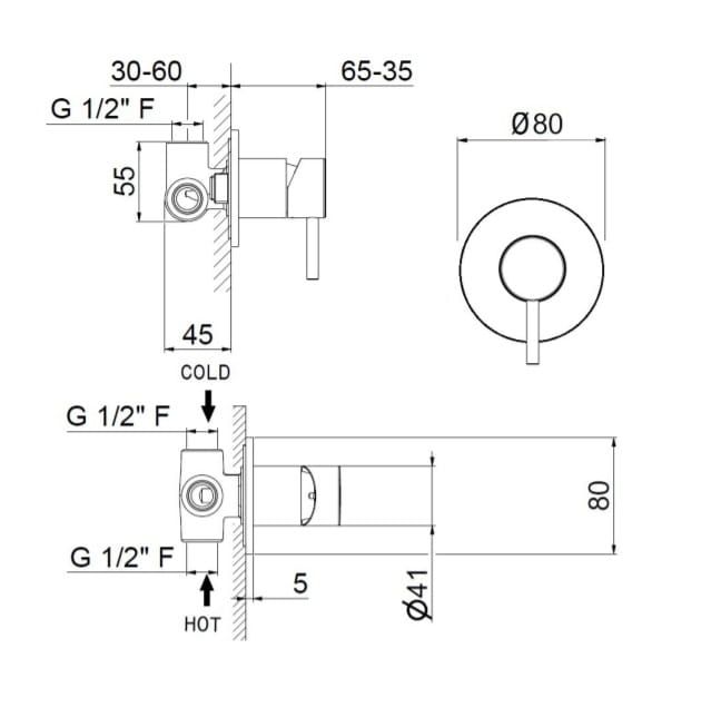 Bateria podtynkowa o małej rozecie Vema Maira V2735M