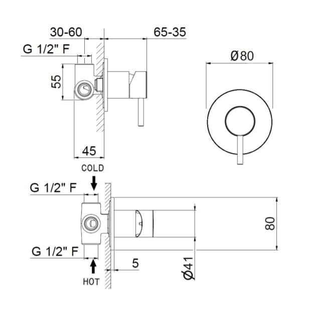 Bateria podtynkowa o małej rozecie Vema Maira V2735M