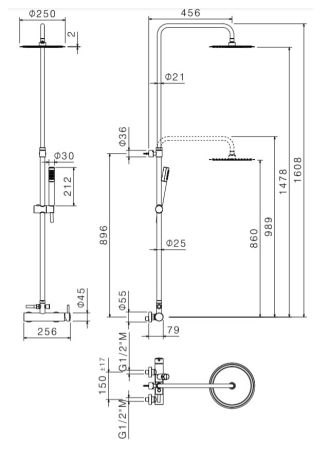 Przejdź do produktu Kolumna prysznicowa z okrągłą deszczownicą Slim 25 cm, słuchawką prysznicową i baterią Vema Maira V08228 chrom