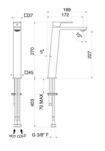 Bateria umywalkowa 27 cm wysoka bez korka Vema Lys V25021 chrom