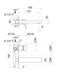 Bateria umywalkowa podtynkowa 2-otworowa z korkiem klik-klak Vema Lys V25050/K chrom