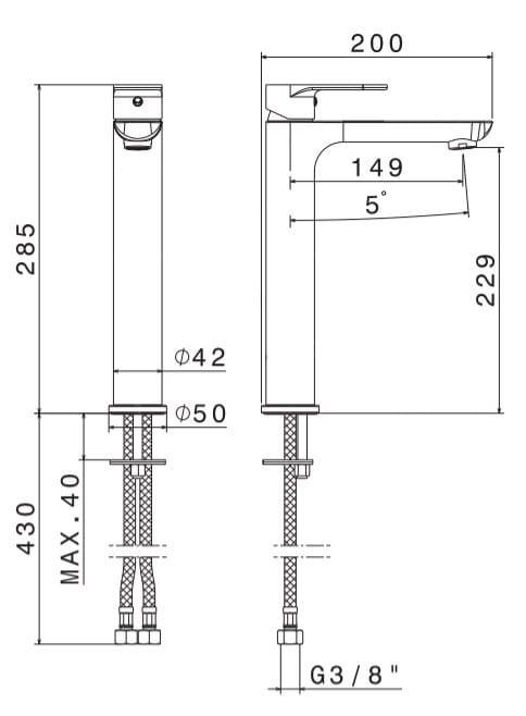 Bateria umywalkowa wysoka 29 cm z korkiem klik-klak Vema Slate V14021/K