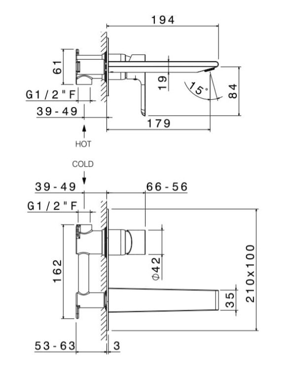 Bateria umywalkowa podtynkowa bez korka Vema Slate V14050 chrom