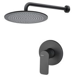 Zestaw natryskowy podtynkowy z okrągłą deszczownicą 30 cm i baterią podtynkową Vema Slate SLADES30 czarny mat
