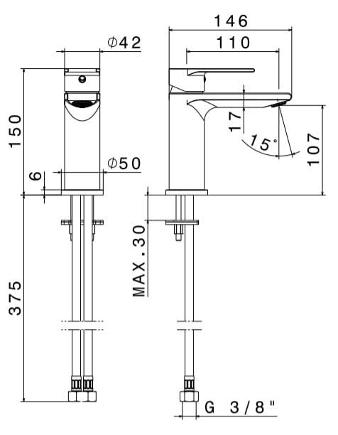 Bateria umywalkowa 15 cm bez korka Vema Timea V16011