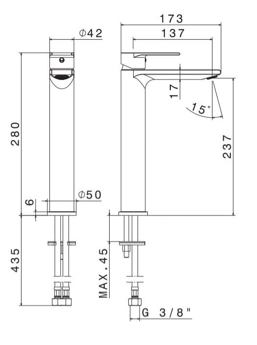 Bateria umywalkowa 28 cm wysoka bez korka Vema Timea V16021