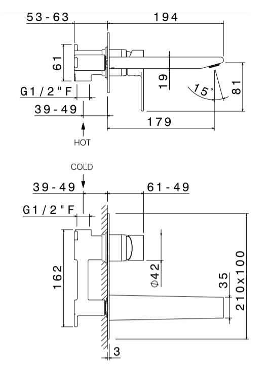 Bateria umywalkowa podtynkowa z wylewką Vema Timea V16050 chrom