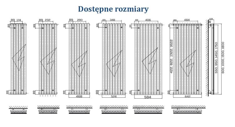 Grzejnik pionowy, rurowy pojedynczy z osłoną Komex Rene pokojowo-dekoracyjny