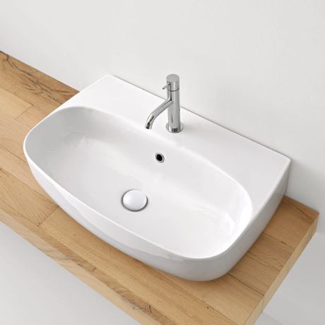 Przejdź do produktu Umywalka ceramiczna nablatowa 70x45 cm Kerasan Nolita 534201 biały połysk