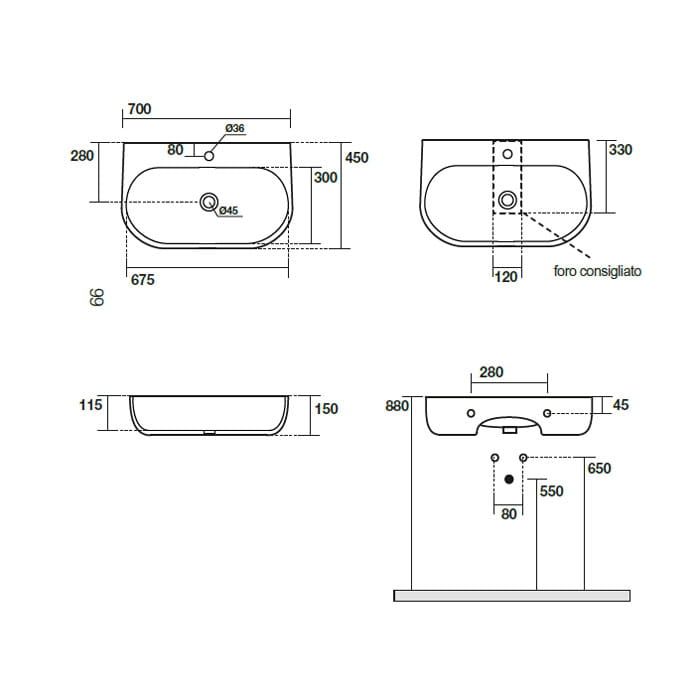 Umywalka ceramiczna nablatowa 70x45 cm Kerasan Nolita 5342