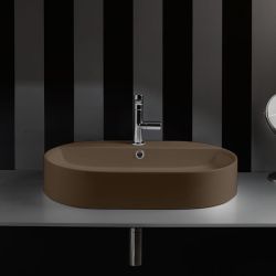 Umywalka ceramiczna nablatowa owalna 65x40 cm brąz mat Kerasan Nolita 028588