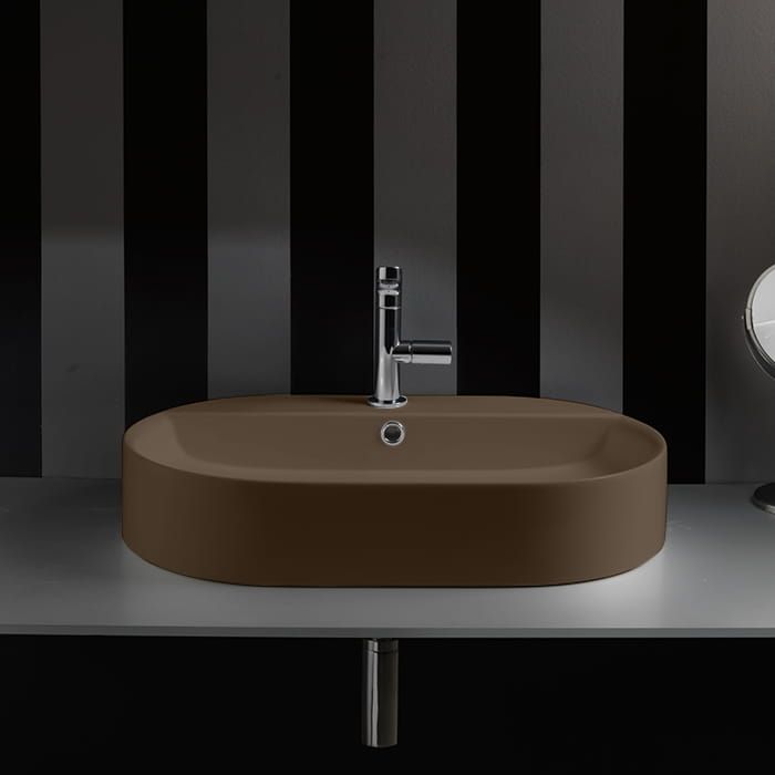 Umywalka ceramiczna nablatowa owalna 65x40 cm brąz mat Kerasan Nolita 028588