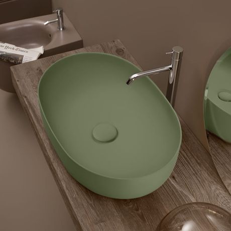 Przejdź do produktu Umywalka ceramiczna nablatowa owalna 60x40 cm zielony Kerasan Nolita 534311