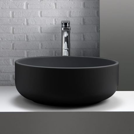 Przejdź do produktu Umywalka ceramiczna nablatowa okrągła 46 cm czarny mat Kerasan Nolita 430231