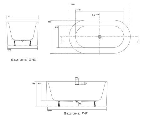 Przejdź do produktu Wanna wolnostojąca owalna 145x58x78 cm z korkiem klik-klak Kerasan Nolita 535001 biały połysk