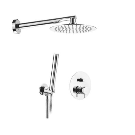 Przejdź do produktu Zestaw prysznicowy z okrągłą deszczownicą 20 cm, słuchawką prysznicową i baterią podtynkową Kerasan Nolita 923190 chrom