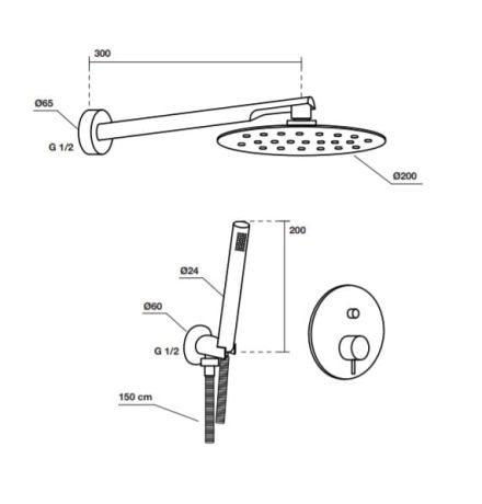 Przejdź do produktu Zestaw prysznicowy z okrągłą deszczownicą 20 cm, słuchawką prysznicową i baterią podtynkową Kerasan Nolita 923190 chrom