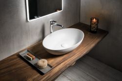 FORMIGO umywalka betonowa, 60x14,5x40,5 cm, naturalna biala