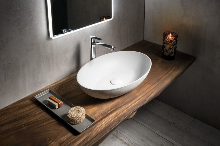FORMIGO umywalka betonowa, 60x14,5x40,5 cm, naturalna biala