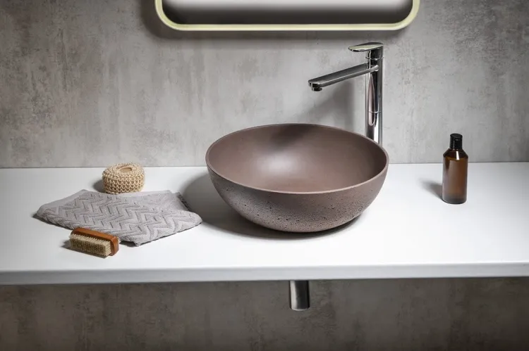 FORMIGO umywalka betonowa, średnica 39 cm, ciemny brąz