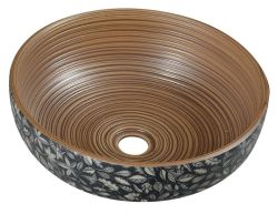 PRIORI umywalka ceramiczna, średnica 41 cm, 15 cm, brązowa z niebieskim wzorem