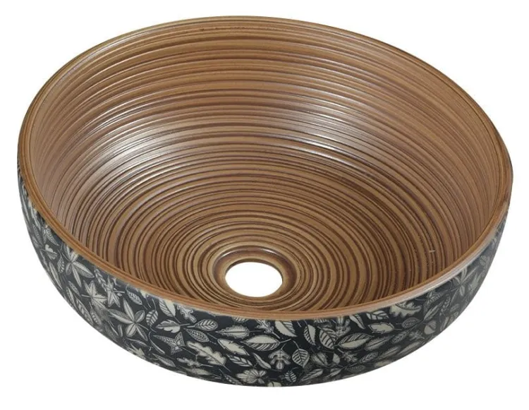 PRIORI umywalka ceramiczna, średnica 41 cm, 15 cm, brązowa z niebieskim wzorem