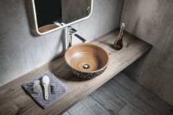 PRIORI umywalka ceramiczna, średnica 41 cm, 15 cm, brązowa z niebieskim wzorem