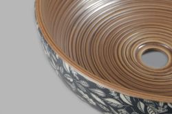 PRIORI umywalka ceramiczna, średnica 41 cm, 15 cm, brązowa z niebieskim wzorem