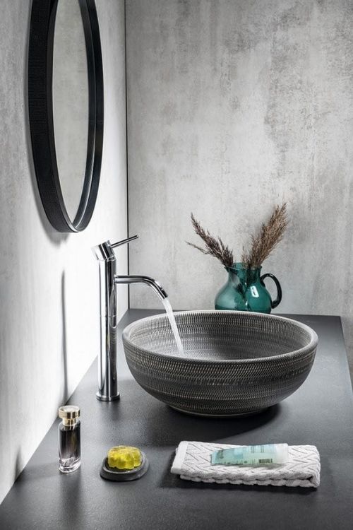 PRIORI umywalka ceramiczna, średnica 41 cm, 15 cm, szara ze wzorem