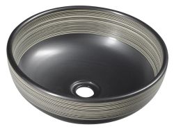 PRIORI umywalka ceramiczna, średnica 41 cm, 15 cm, czarna z białym wzorem