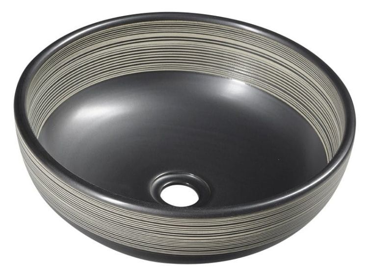 PRIORI umywalka ceramiczna, średnica 41 cm, 15 cm, czarna z białym wzorem