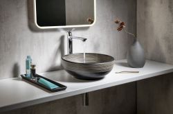 PRIORI umywalka ceramiczna, średnica 41 cm, 15 cm, czarna z białym wzorem