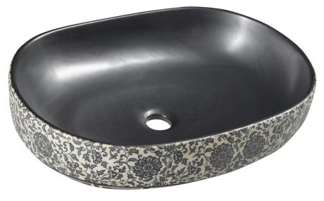 Przejdź do produktu PRIORI umywalka ceramiczna nablatowa 60x40 cm, czarny z niebieskim wzorem