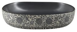 PRIORI umywalka ceramiczna, 60x13,5x40 cm, czarna z niebieskim wzorem
