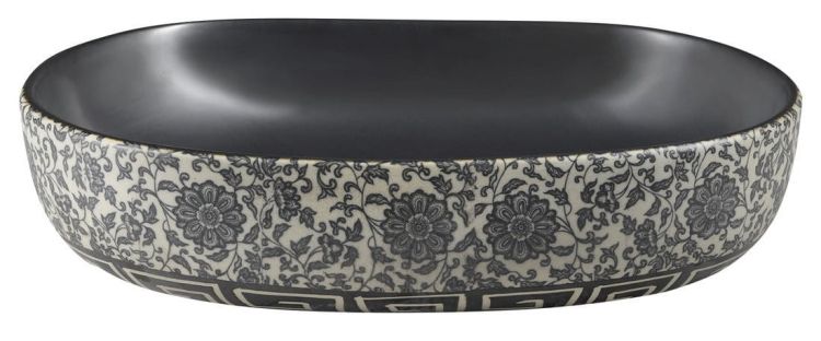 PRIORI umywalka ceramiczna, 60x13,5x40 cm, czarna z niebieskim wzorem