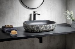 PRIORI umywalka ceramiczna, 60x13,5x40 cm, czarna z niebieskim wzorem
